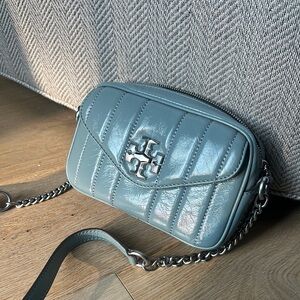Tory Burch Blue Quilted Camera Crossbody